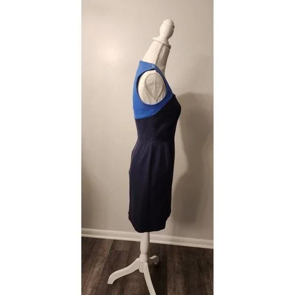 Banana Republic Sloan Fit Colorblock Sheath Dress Navy and Royal Blue Sz 4 - Picture 4 of 8